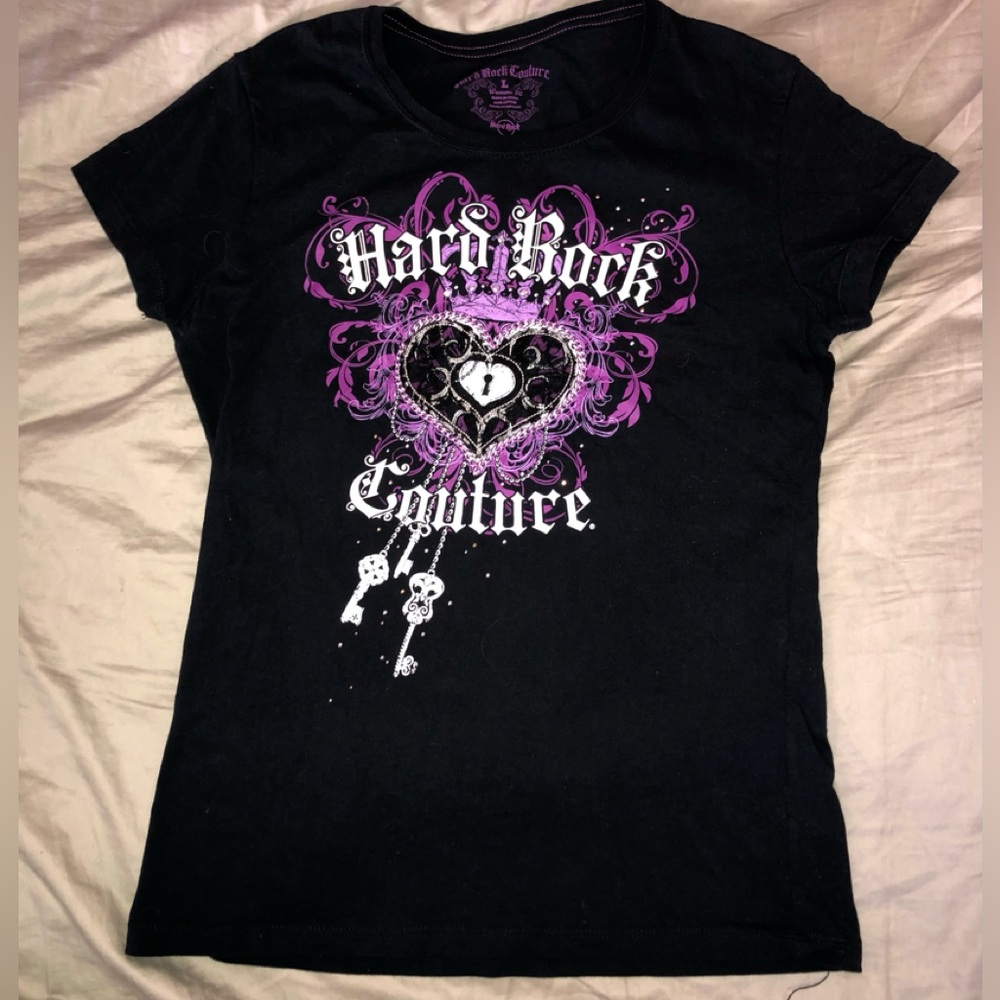 HARD ROCK Hollywood Tshirt Babydoll Women’s Fit Sz L Hard Rock Couture NEW